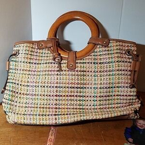 Fossil Weave & Wood Purse 14x4x8